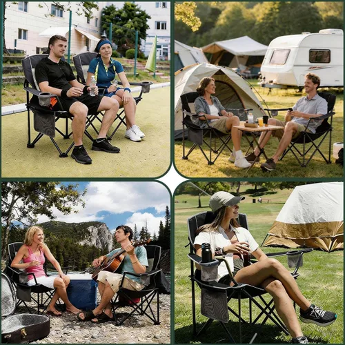 Miniatura 6 de SUNNYFEEL Silla de campamento plegable de gran tamaño de 500 LBS, sillas de jardín resistentes para adultos, color negro, portátil, plegable