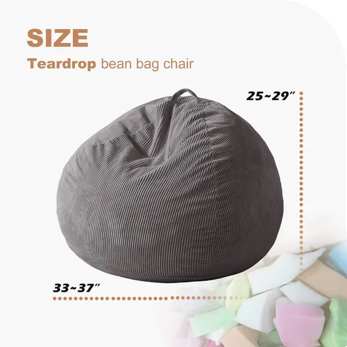 Miniatura 2 de Homguava Puf de 3 pies: Pufs en forma de lágrima con espuma viscoelástica rellena, sillas de puf compactas y sofá suave con funda de pana (Gris)