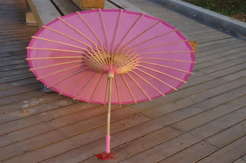 Miniatura 23 de Parasol de tela de bambú liso, ideal para recuerdos de fiesta de boda (fucsia)