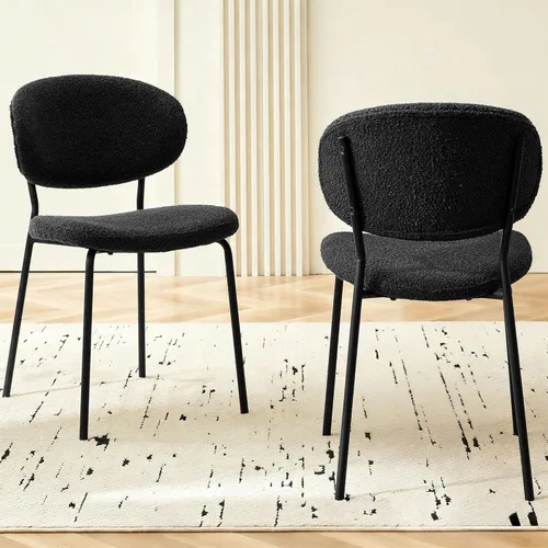 Miniatura 5 de Homedot Juego de 2 sillas de comedor tapizadas negras, modernas sillas de cocina de mediados de siglo tapizadas con cojín acolchado para comedor