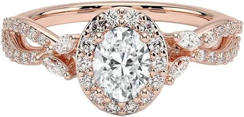 Miniatura 5 de IGI Anillo de compromiso de diamantes de talla excelente ovalada blanca de 0.93 quilates con marquesa de acento y diamantes redondos de laboratorio