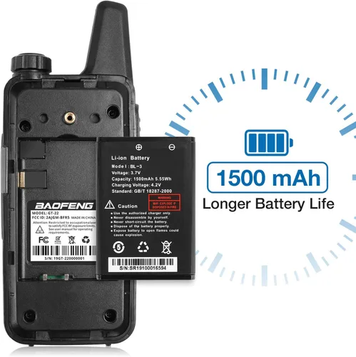 Miniatura 5 de BAOFENG GT-22 Walkie Talkies para adultos recargable, radios bidireccionales de largo alcance con batería de 1500 mAh, manos libres VOX portátiles