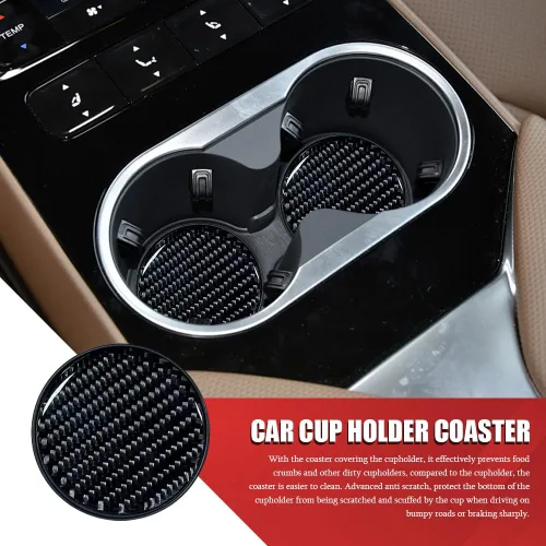 Miniatura 3 de 2 PCS Posavasos para Portavasos de Automóvil, Posavasos Integrados Antideslizantes de Fibra de Carbono, Inserto Universal de Portavasos de 2.75