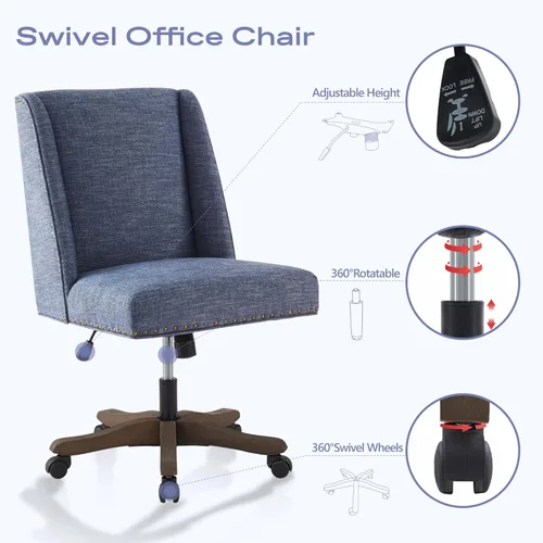 Miniatura 4 de Zihanhome Silla de Oficina para Casa sin Brazos con Patas de Madera, Silla de Escritorio de Oficina Tapizada Ajustable Moderna sin Brazos Silla