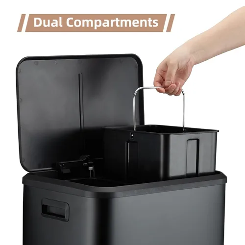 Miniatura 3 de GAOMON Cubo de basura rectangular de 30 litros/8 galones, cubo de basura rectangular de doble compartimento para reciclaje de cocina con tapa