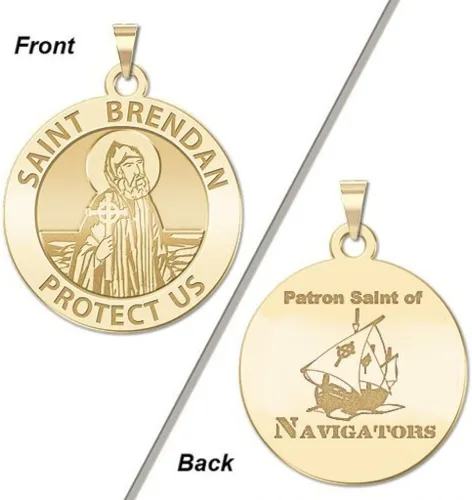 Miniatura 2 de PicturesOnGoldcom Saint Brendan Medalla religiosa redonda de navegante de doble cara plata de ley de 1 pulgada Oro Blanco Plata esterlina