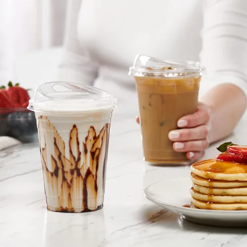 Miniatura 5 de GUSTO Vasos de plástico transparente con tapas [16 onzas – 100 unidades] – Vasos desechables para café helado con tapas sin popote para batidos, 16