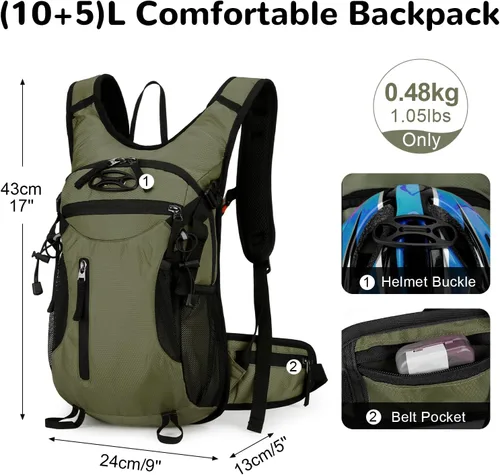 Miniatura 2 de Mochila de ciclismo de 15L con hebilla para casco para hombres y mujeres, pequeña, impermeable, ligera, mochila de senderismo con correa