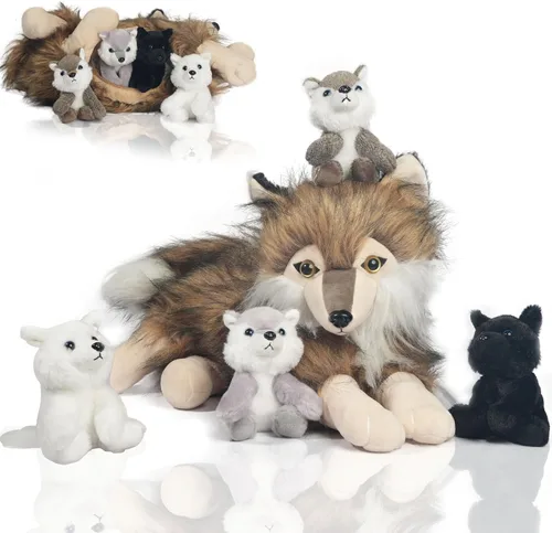 Miniatura 10 de 5 piezas de animales de peluche de gato con bebés, 12 pulgadas, mamá de peluche con 4 gatitos dentro del vientre, peluche de gato atigrado naranja