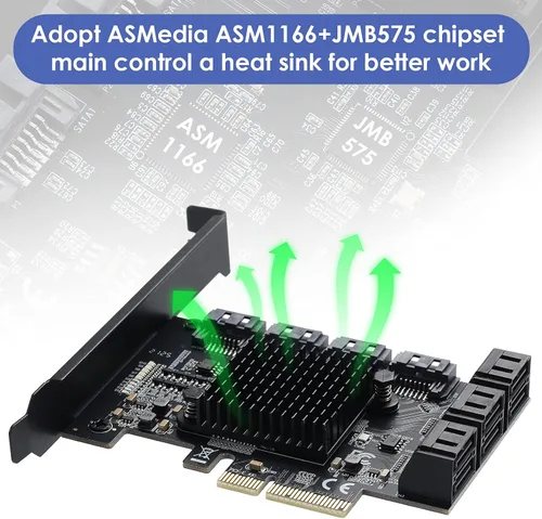 Miniatura 2 de Tarjeta PCI Express a SATA 3.0 de 2X 10 Puertos, Tarjeta de Expansión PCI Express a SATA III de 6Gbps, Chips ASM1166+JMB575