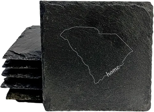 Miniatura 35 de Rustic Slate Coasters Set of 6, Round 4" with South Carolina 'Home Sweet Home' Design, for Holidays, Birthdays, Housewarming, She-Shed, Man Cave