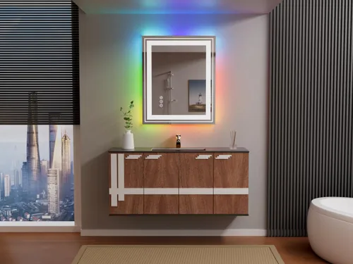 Miniatura 8 de Snowdool - Espejo LED para baño de 30 x 36 pulgadas con 8 luces RGB retroiluminadas + 3 luces frontales (ajustables individualmente), 3