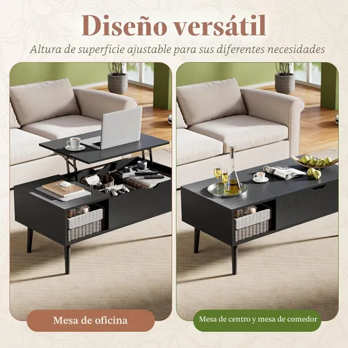 Miniatura 5 de OLIXIS Mesa de Centro de Café de Madera con Tapa Elevable con Compartimento Oculto y Estante de Almacenamiento Grande, Mesa de Comedor Central