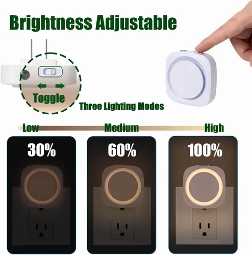 Miniatura 2 de Luces nocturnas de color blanco cálido enchufables en la pared, paquete de 4 luces nocturnas regulables con sensor automático de atardecer a