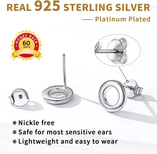Miniatura 4 de ChicSilver Aretes de plata de ley 925 con forma de barra simple, círculotriángulo para mujer, color plataoronegro (con caja de regalo)
