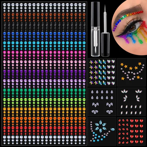 Miniatura 13 de 900 calcomanías de diamantes de imitación en gemas autoadhesivas coloridas para la cara, 0.157 pulgadas, joyas de cristal adhesivas para el cuerpo