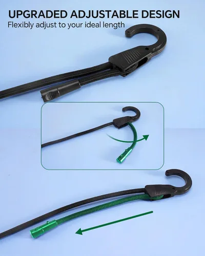 Miniatura 2 de Cuerdas elásticas ajustables de 18 pulgadas con ganchos, ajuste flexible de 6.5 a 18 pulgadas, correas elásticas negras con elasticidad superior