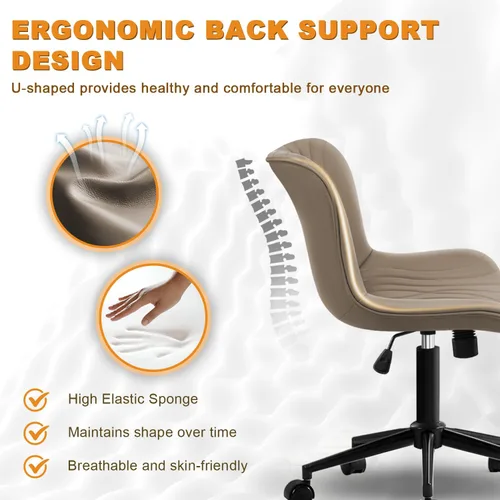Miniatura 5 de Silla de Oficina, Silla de Escritorio Sin Brazos con Ruedas, Sillas Ergonómicas Cómodas para Oficina en Casa y Computadora, Silla de Tocador de Caqui