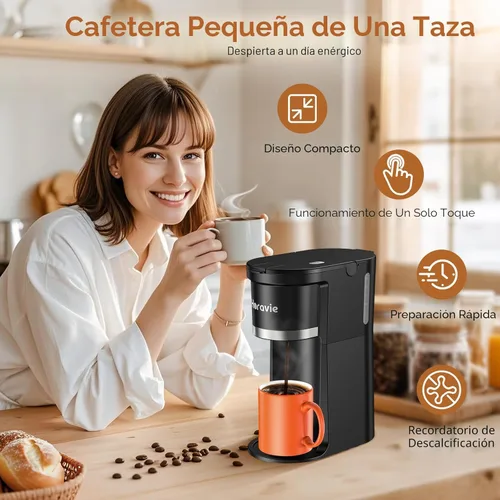 Miniatura 3 de Horavie Cafetera pequeña de una sola porción, cafetera rápida de una taza para cápsulas K Cup y café molido, tamaños de preparación de 6 a 12 onzas