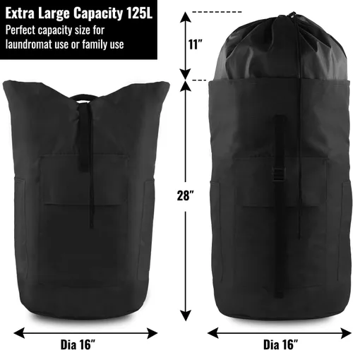 Miniatura 2 de JOINPRO Mochila Bolsa de Lavandería, 125L, extra grande con correas para el hombro, diseño ajustable y extensible, cesta de 3 bolsillos para Negro