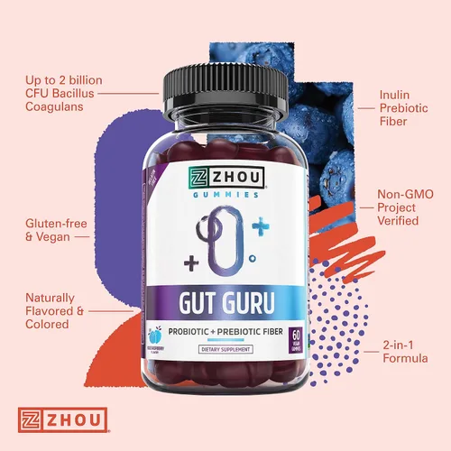 Miniatura 4 de Zhou Gut Guru - Gomitas de salud intestinal para hombres y mujeres, suplemento de fibra prebiótica y probiótica para la digestión y apoyo a la salud