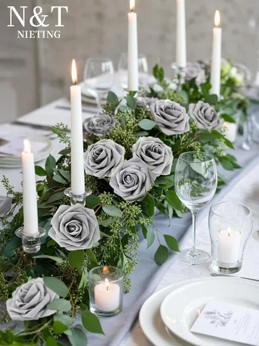 Miniatura 3 de N&T NIETING 25 unidades de flores artificiales, Rosas de espuma artificial de sensación real al tacto, decoración para boda, dama de honor, ramo