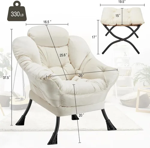 Miniatura 3 de Silla perezosa con otomana plegable, moderna y grande, sofá contemporáneo de ocio con reposabrazos, sofá tapizado, silla de lectura para dormitorio