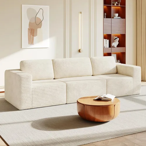 Miniatura 39 de Vesgantti Sofá modular en forma de U de 119 pulgadas, sofá modular de pana con asiento profundo y soporte de resortes, sofá convertible con 2 Beige