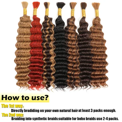 Miniatura 5 de 1 paquete de cabello humano trenzado de 18 pulgadas para trenzar reflejos, color 4/27, onda profunda, a granel 12A, virgen brasileño, 100% cabello