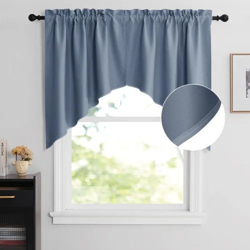 Miniatura 71 de NICETOWN Home Fashion - Cortinas de cocina con bolsillo para poste, cenefa festoneada a medida, cenefa festoneada sólida para ventana de Marrón