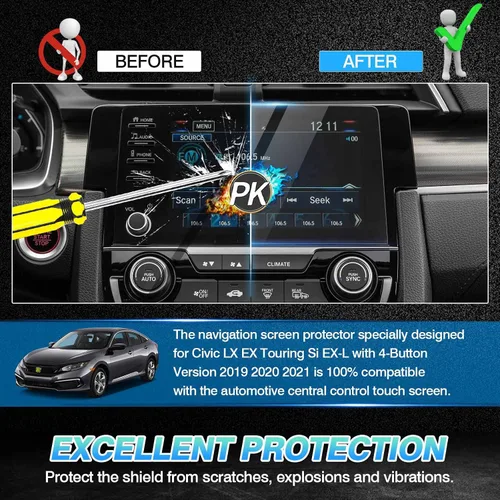 Miniatura 4 de Autorder Protector de pantalla para Honda Civic LX EX Touring Si EX-L 2019-2021 2019-2021 con 4 botones, vidrio templado, pantalla táctil