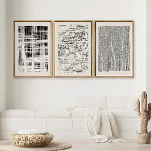Miniatura 492 de SIGNWIN Lienzo enmarcado para pared, arte con pinceladas de flujo neutro en tonos beige abstractos, ilustraciones, arte moderno, decorativo
