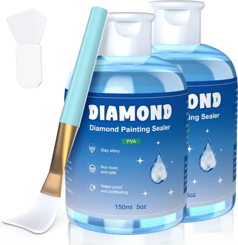 GHHKUD Sellador de pintura de diamante de 10.5 onzas líquidas con 2 pinceles, 2 unidades de pegamento sellador de arte de diamante, accesorios de