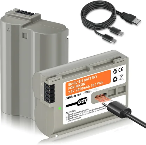 Baterías EN-EL15, EN-EL15a, EN-EL15b, EN-EL15c, paquete de 2 baterías USB-C de carga para Nikon D7500, D750, Z6, Z6 ii, Z7, Z7ii, Z8, D500, D600,