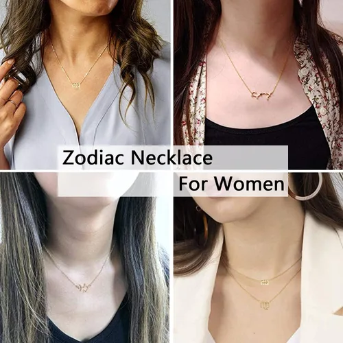 Miniatura 5 de Juego de 3 collares del zodiaco con colgante de signo de constelación, collar de astrología, regalo de cumpleaños para mujeres y niñas, Metal