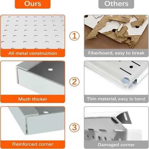 Miniatura 6 de TORACK Organizador de herramientas de pared de metal de 24 x 24 pulgadas o 12 x 48 pulgadas, 70 piezas de tablero de clavijas de almacenamiento