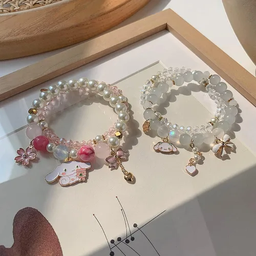 Miniatura 7 de ANZWTLOYY Juego de pulseras Kawaii con cuentas de cristal, pulseras de perlas de dibujos animados para niñas y mujeres, joyería de amistad, Cristal