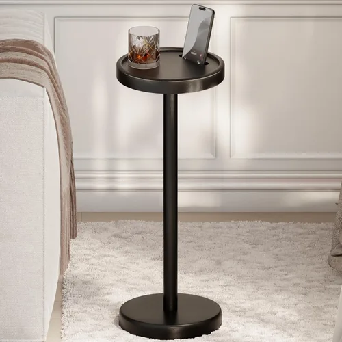 Miniatura 10 de BLUEWEST Mesa de bebidas, mesa auxiliar compacta de 22 pulgadas de alto con ranura para teléfono y base con peso, mesa de pedestal duradera como
