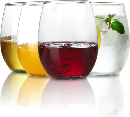 KING CRYSTAL Juego de 4 copas de vino transparentes sin tallo, de 20 onzas, juego de 4 copas de vino de verano, juego de copas de vino, regalo