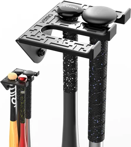 veimia Soporte de pared para bates de béisbol, estante de almacenamiento para bates de béisbol, capacidad para 4 murciélagos en pared de madera o