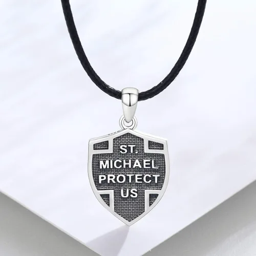 Miniatura 2 de CUOKA MIRACLE Warrior Necklace S925 Sterling Silver St Michael Necklace Celtic Knot Vintage Shield Mythology Archangel Protect Us Medal Amulet
