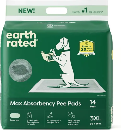 Earth Rated Max Absorbency - Almohadillas para orinar de cachorros para perros que se absorben 2 veces más rápido y 2 veces más, a prueba de fugas,