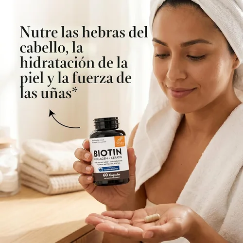Miniatura 8 de Sandhu's Complejo de biotina, colágeno y queratina Apoya el ciclo normal de crecimiento del cabello Vitaminas para la piel y las uñas