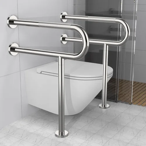 Miniatura 6 de Riel de Soporte para Inodoro de 23.4 x 28 Pulgadas, Munzong Barra de Agarre Cromada Antideslizante para Personas con Discapacidad para Baño, Cromo