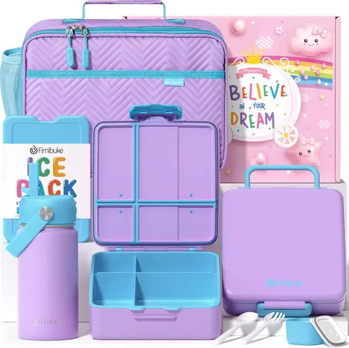 Miniatura 15 de Fimibuke Lonchera Bento para Niños con 4 Compartimentos, Bolsa de Almuerzo Aislada, Botella de Agua Aislada de Acero Inoxidable, Paquete de Hielo