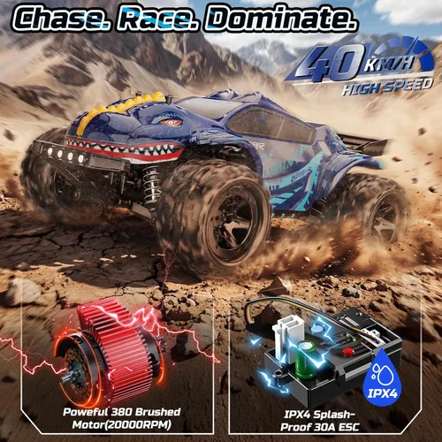 Miniatura 2 de DEERC 9308E 1:16 Coches RC Rápidos para Niños de 8 a 12 años Camión Monstruo RC para Niños 24.8 MPH, Todo Terreno 4WD Camión Dinosaurio de Alta