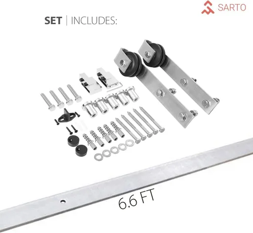 Miniatura 3 de SARTODOORS Puerta de granero resistente de 30 x 96 pulgadas Lucia 1299 seda blanca con espejo Juego pesado de perchas de acero inoxidable de 6.6