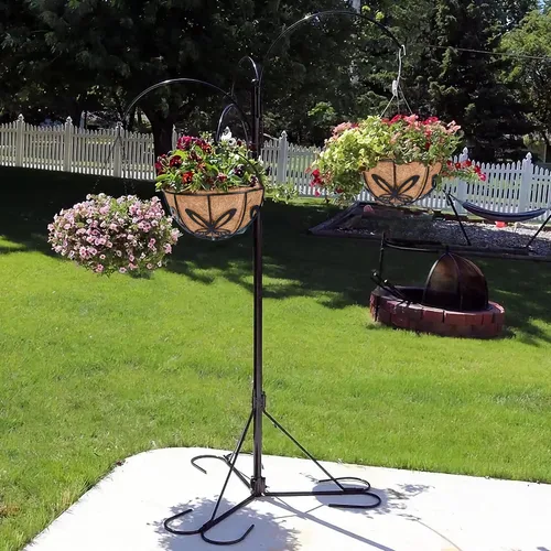 Miniatura 4 de Maceta colgante con forro de cesta de fibra de coco – soporte redondo de alambre para plantas al aire libre, patio, balcón, jardín, decoración
