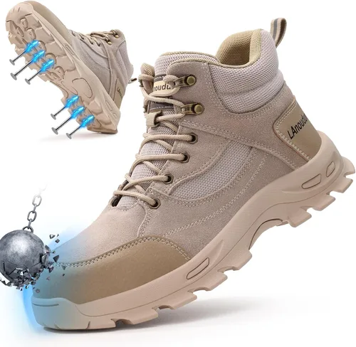 Miniatura 7 de Botas de punta de acero para hombre, botas de trabajo ligeras para hombres, botas de seguridad altas con suela media Kevlar resistente a pinchazos