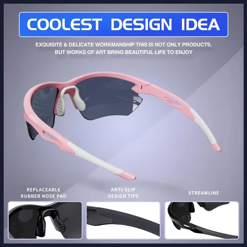 Miniatura 4 de DEAFRAIN Gafas de sol deportivas polarizadas para hombres y mujeres, ciclismo, correr, pesca, TR90, marco irrompible, protección UV Rosa mate/marco